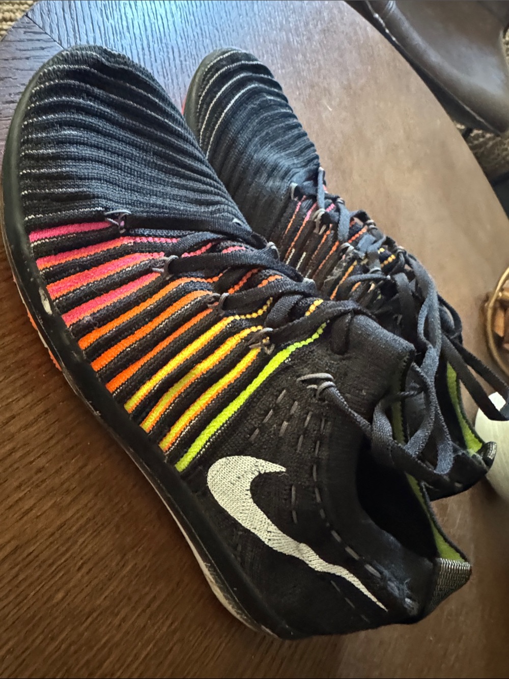 Nike Black Knit Sneakers with Rainbow Stripe Details